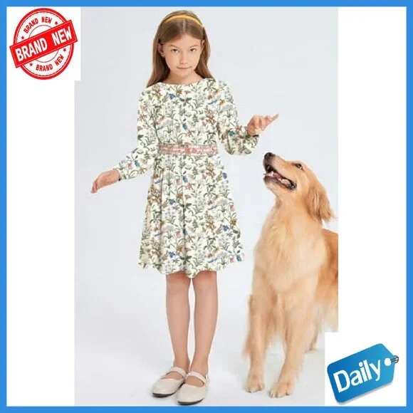 Girls Floral Smocked Waist Midi Dress with Pockets Soft Viscose